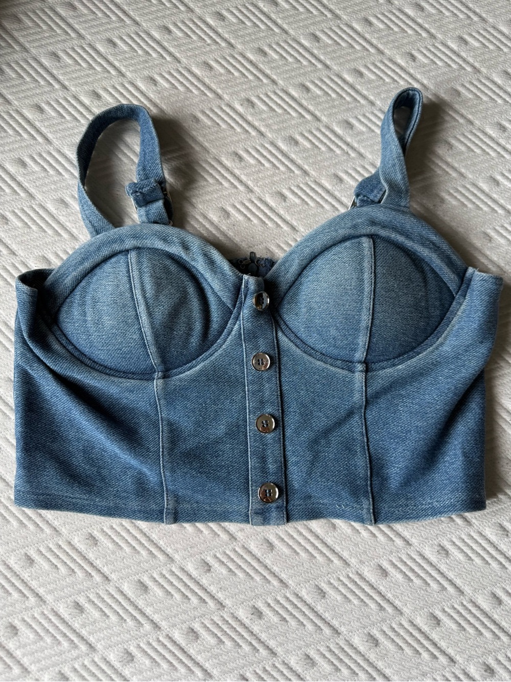 G by Guess Light Blue Denim Bustier Crop Top - Picture 4 of 5